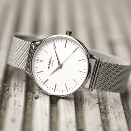 Bespoke ladies architect blanc watch silver mesh