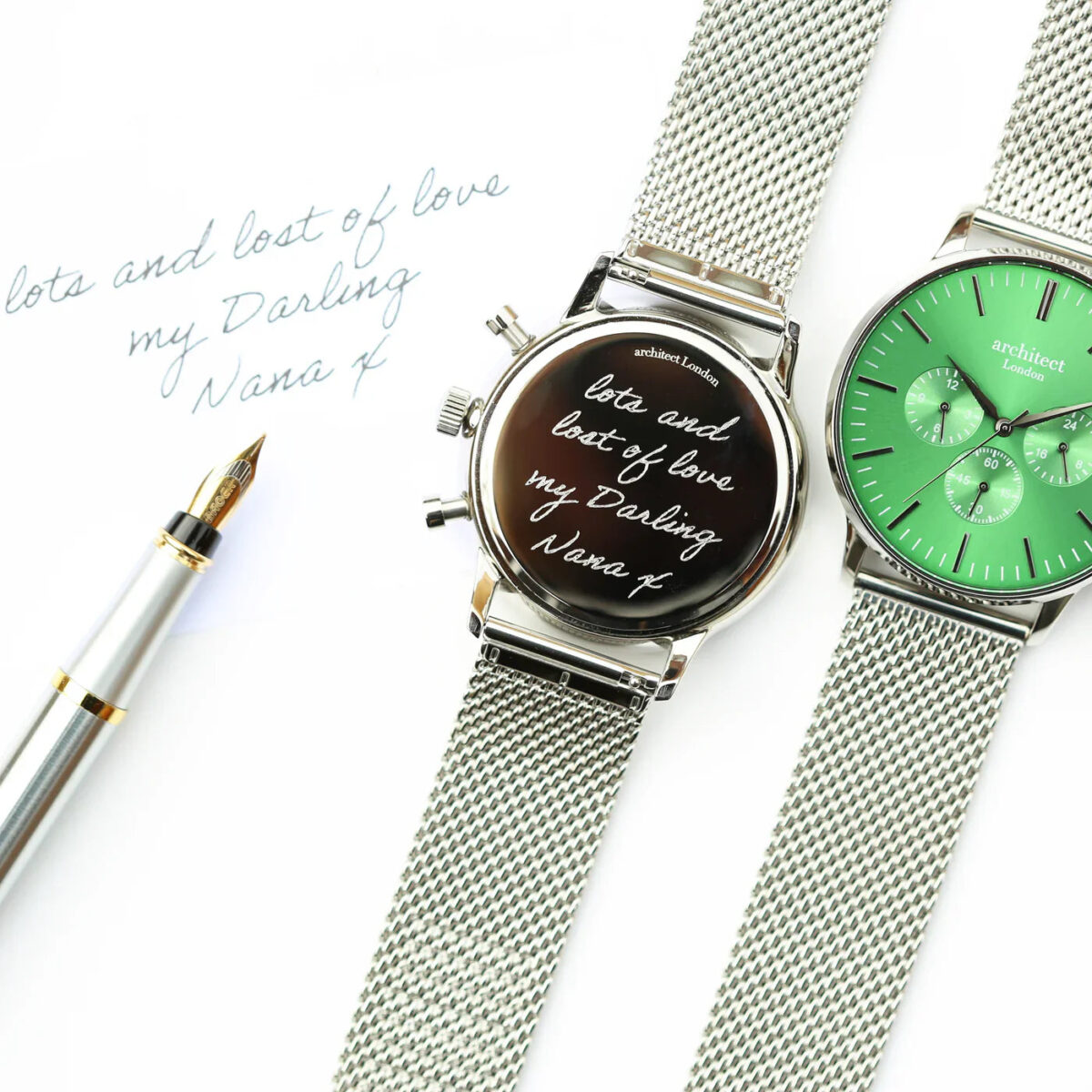 Bespoke mens architect motivator green silver