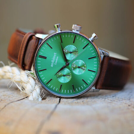 Bespoke mens architect motivator watch green walnut