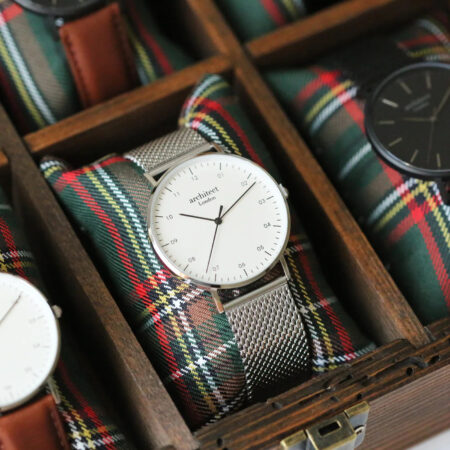 Bespoke mens architect zephyr watch silver mesh