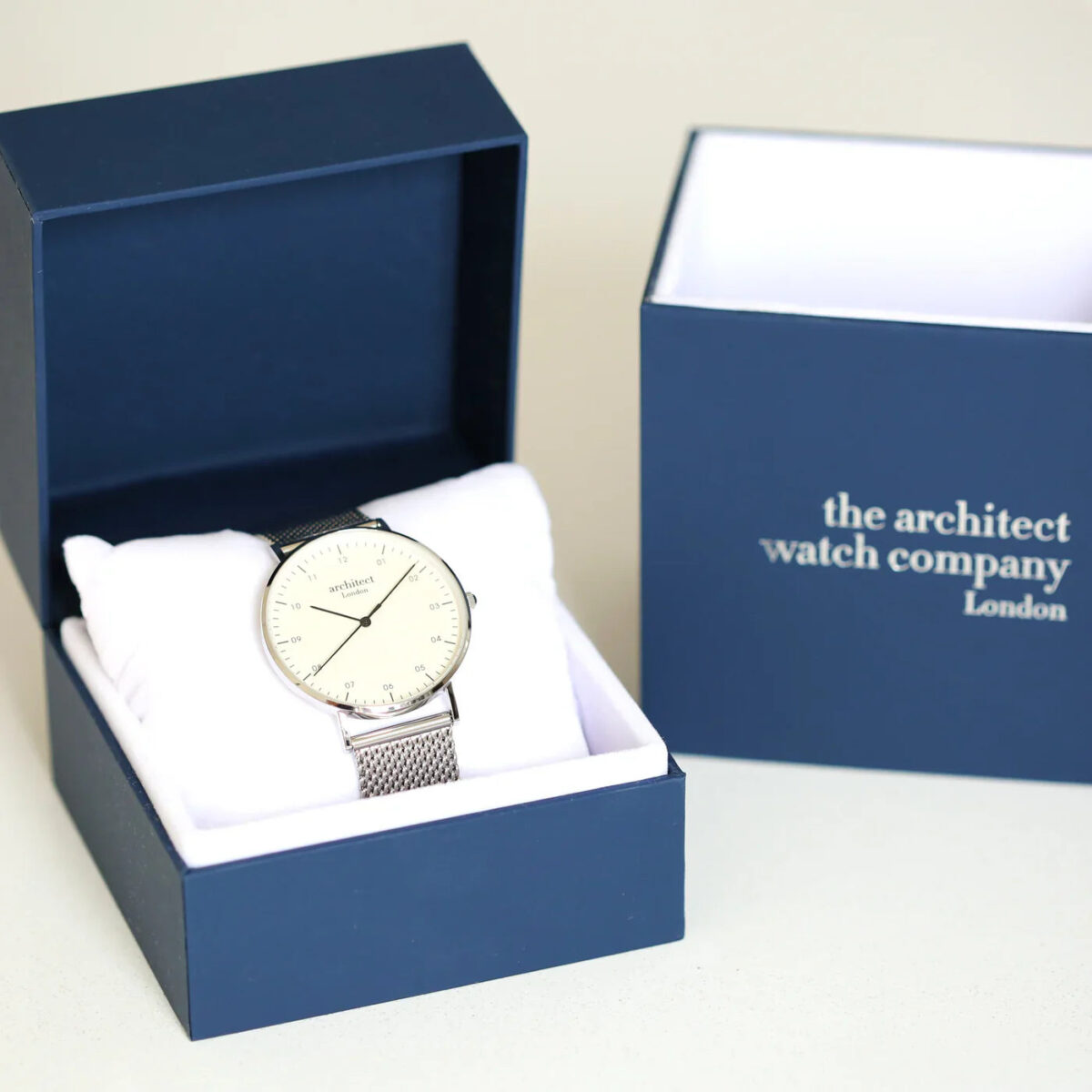 Bespoke mens architect zephyr watch silver mesh