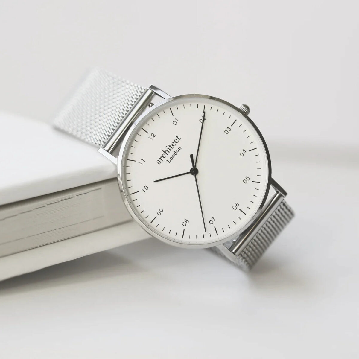 Bespoke mens architect zephyr watch silver mesh
