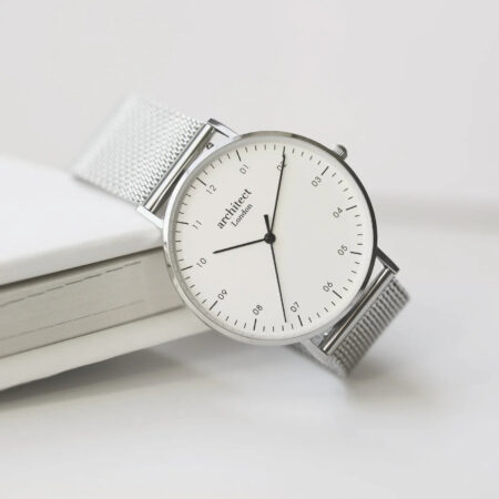 Bespoke mens architect zephyr watch silver mesh
