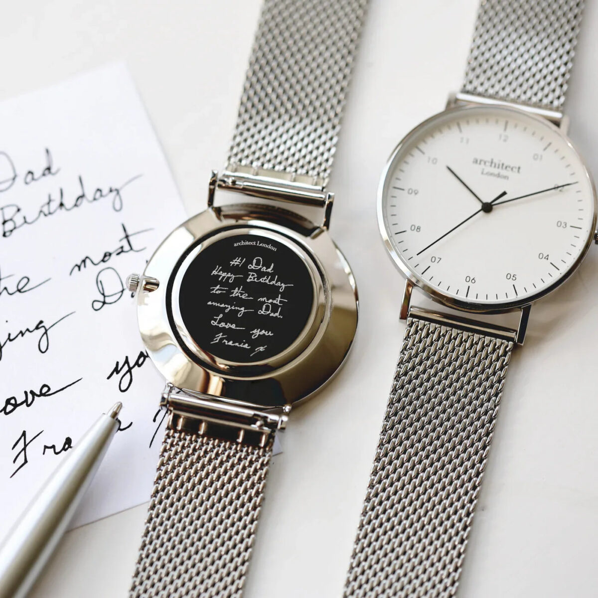 Bespoke mens architect zephyr watch silver mesh