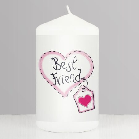 Best Friend Heart Stitch Pillar Candle: 1 - Candles By Gift Moments