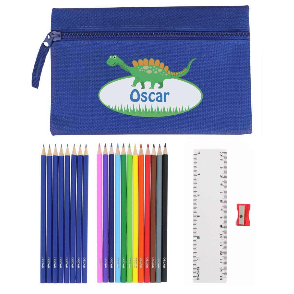 Blue Dinosaur Pencil Case with Personalised Pencils & Crayons: 5 - Pencil Cases & Sets By Gift Moments
