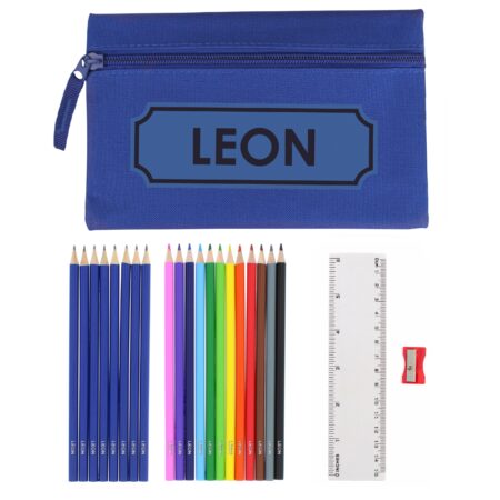 Blue Pencil Case with Personalised Pencils & Crayons: 5 - Pencil Cases & Sets By Gift Moments
