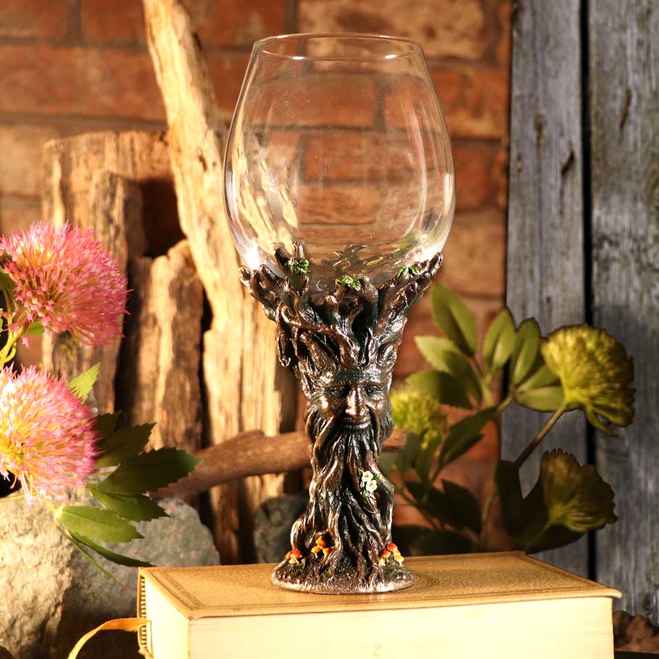 Bronze forest nectar ancient tree spirit green man goblet wine glass