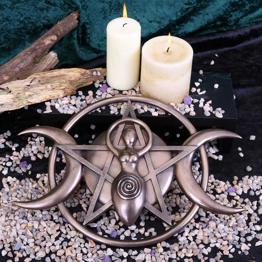 Bronzed Triple Moon Cycle Of Life Goddess Plaque 30cm: 1 - Wall Hanging Sculptures By Gift Moments