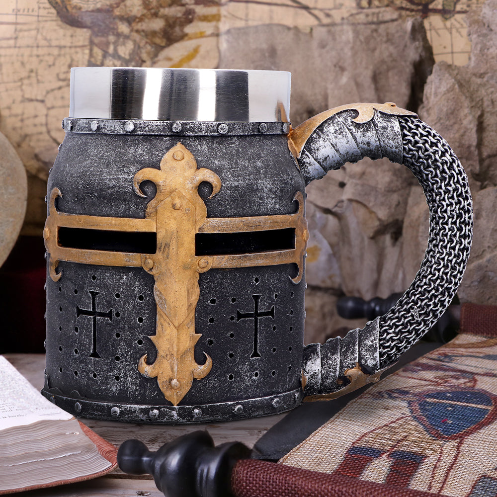Crusader medieval knight chainmail tankard historical helmet mug