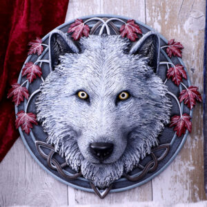 Lisa Parker Guardian of the Fall White Autumn Wolf Wall Plaque: 1 - Wall Hanging Sculptures By Lisa Parker