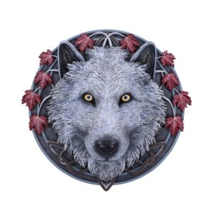Lisa Parker Guardian of the Fall White Autumn Wolf Wall Plaque: 2 - Wall Hanging Sculptures By Lisa Parker