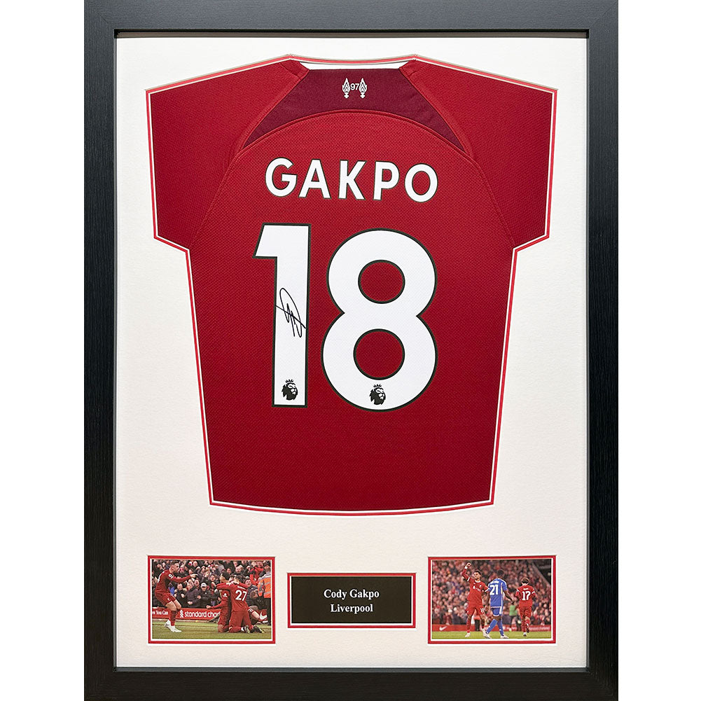 Liverpool FC Framed Signed Shirt by Gakpo: 1 - Signed Memorabilia By Liverpool