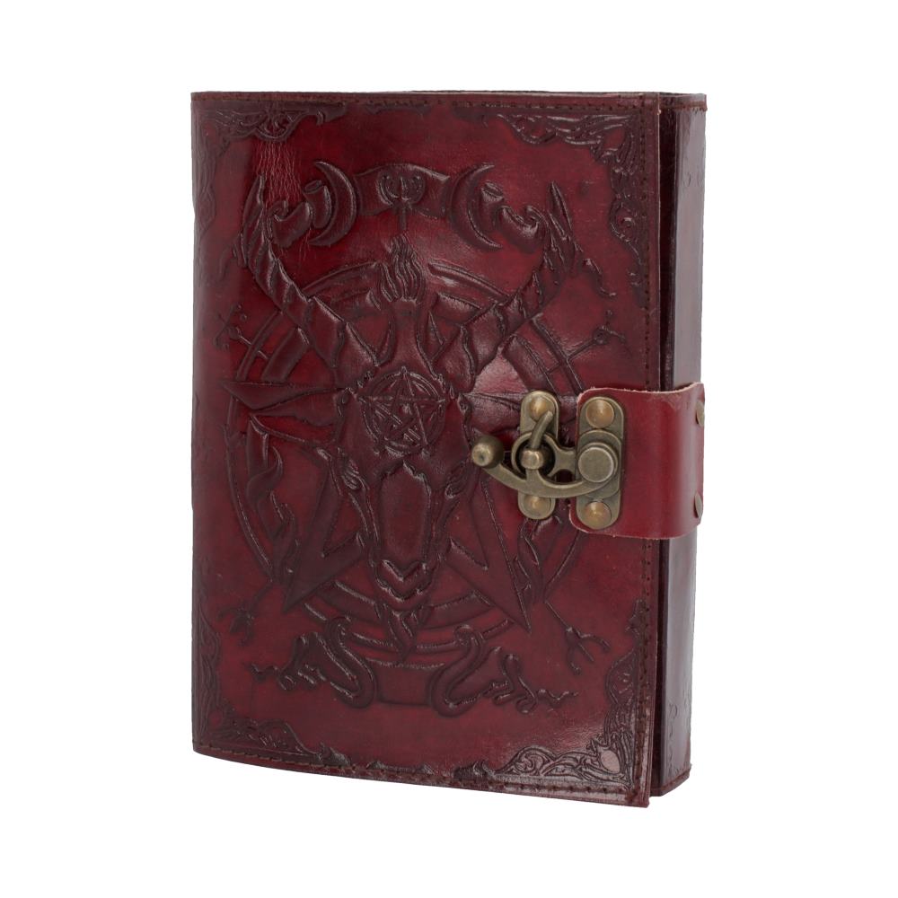 Lockable red leather baphomet embossed journal