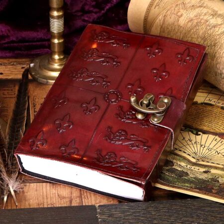 Lockable Red Leather Medieval Embossed Journal: 1 - Leather Journals By NN Designs