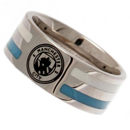 Manchester City FC Colour Stripe Ring Medium: 2 - Jewellery By Manchester City