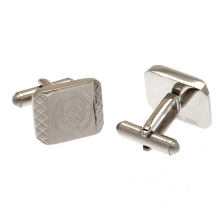 Manchester City FC Stainless Steel Patterned Cufflinks: 2 - Cufflinks & Tie Slides By Manchester City