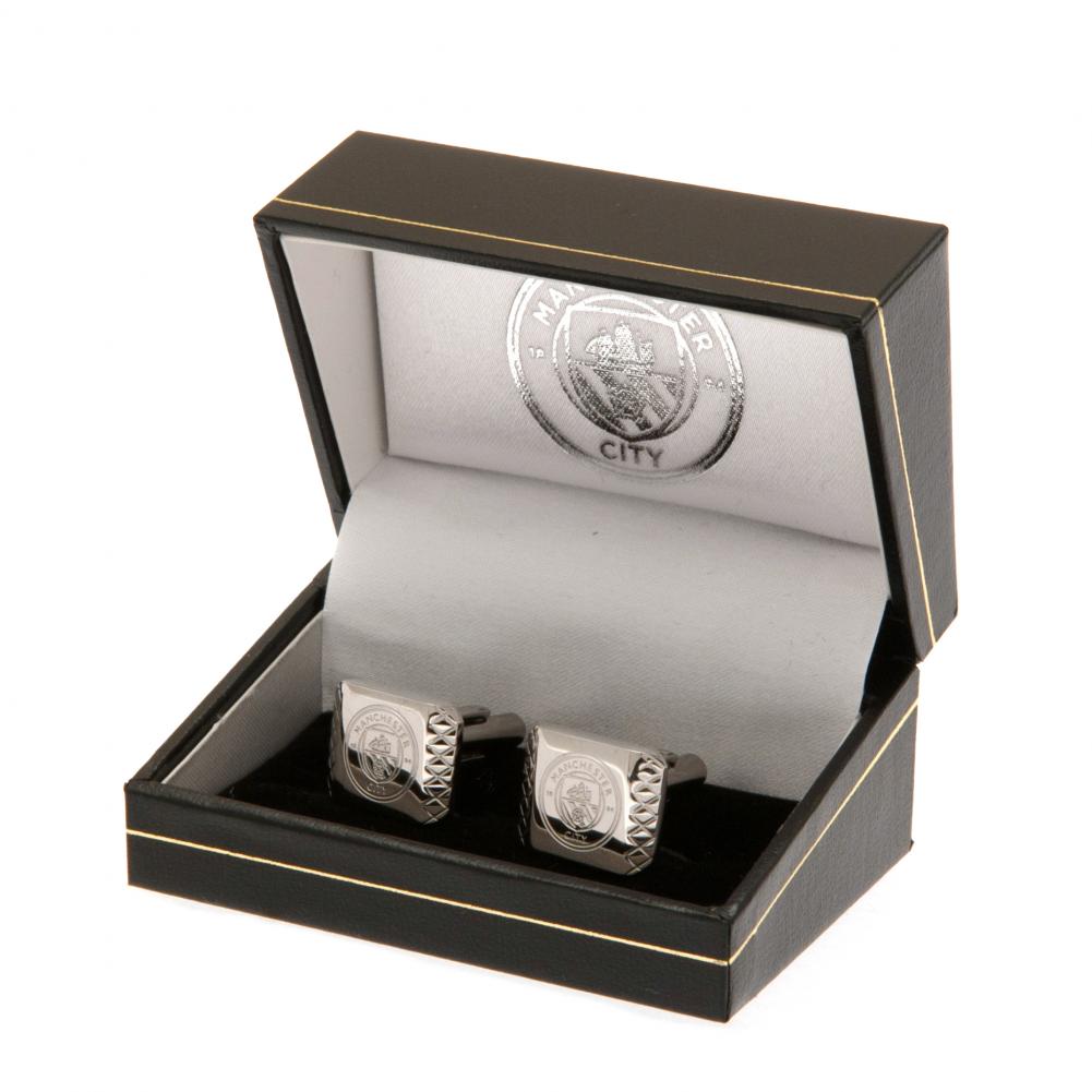 Manchester City FC Stainless Steel Patterned Cufflinks: 1 - Cufflinks & Tie Slides By Manchester City