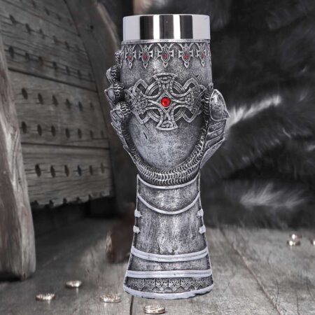 Medieval knight gauntlet wine goblet hand painted