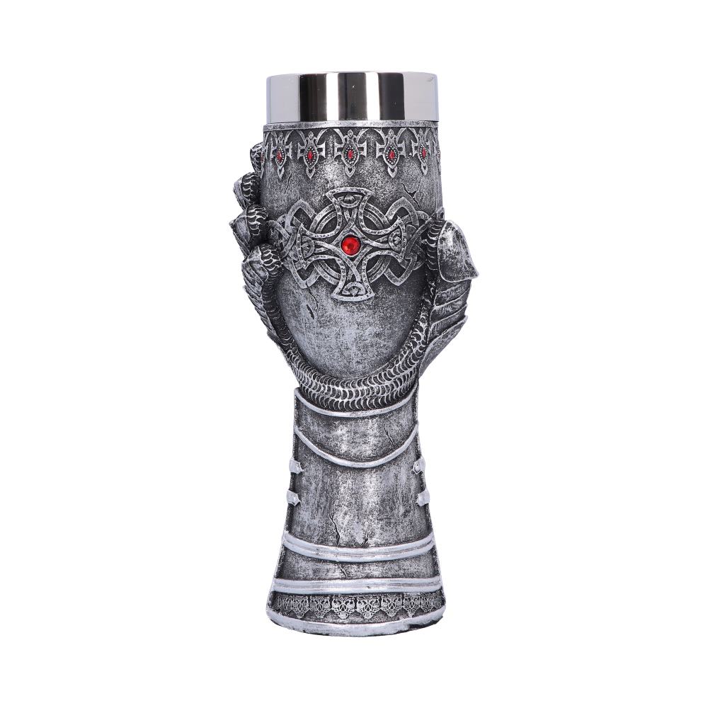 Medieval knight gauntlet wine goblet hand painted