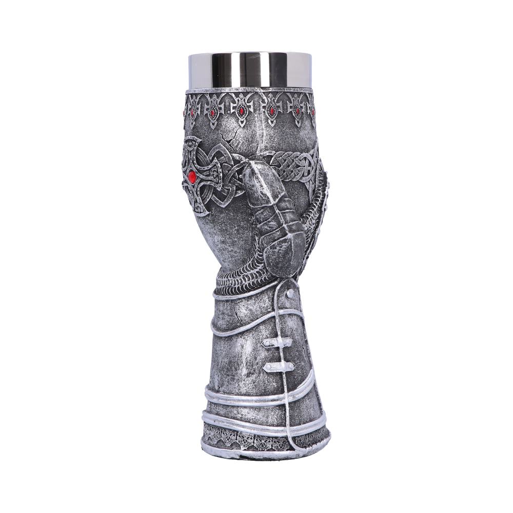 Medieval knight gauntlet wine goblet hand painted