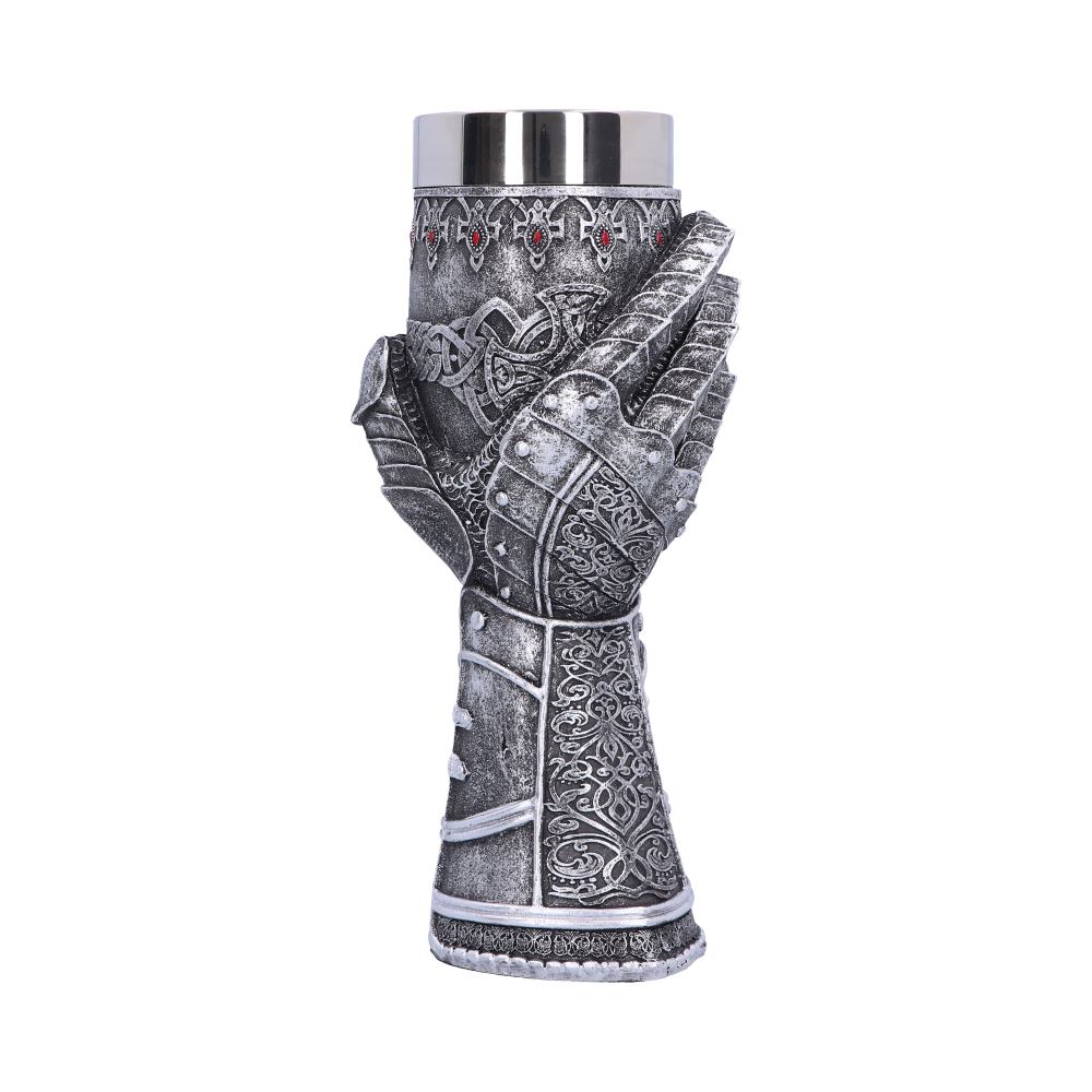 Medieval knight gauntlet wine goblet hand painted