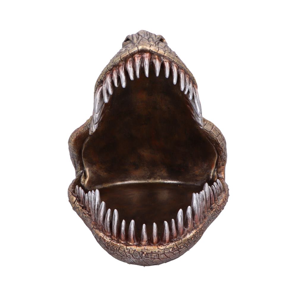 Metallic tyrannosaurus rex head trinket dish