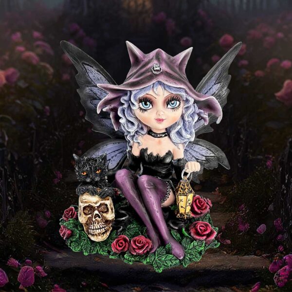 Midnight Fae Gothic Fairy with Cat Figurine: 1 - Figurines Small (Under 15cm) By NN Designs