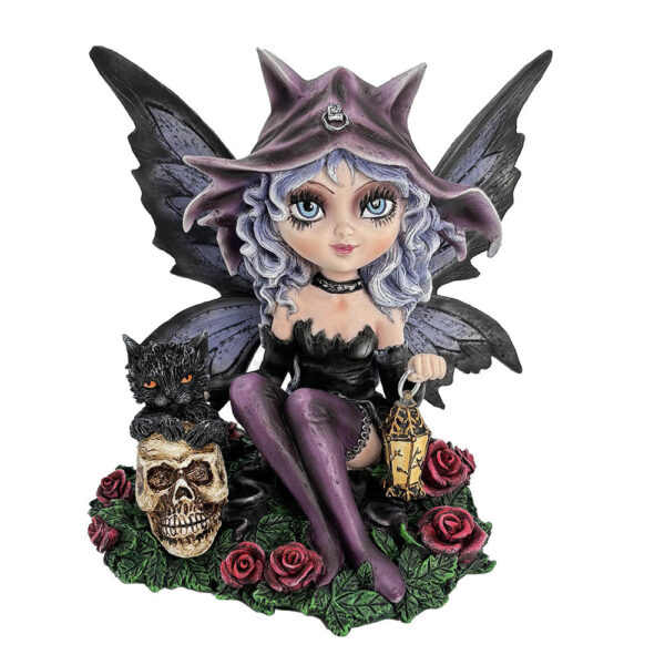 Midnight Fae Gothic Fairy with Cat Figurine: 2 - Figurines Small (Under 15cm) By NN Designs