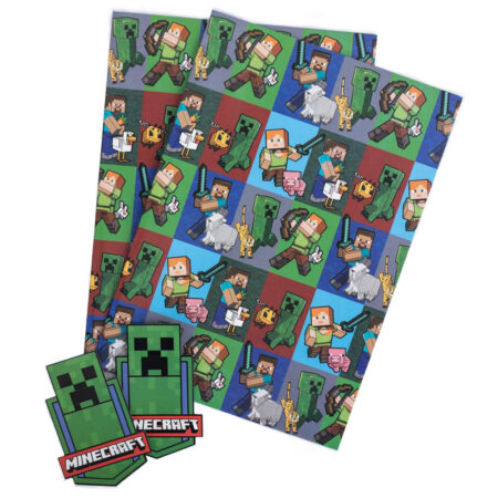 Minecraft Characters Gift Wrap with Tags: 1 - Gift Wrap & Bags By Minecraft