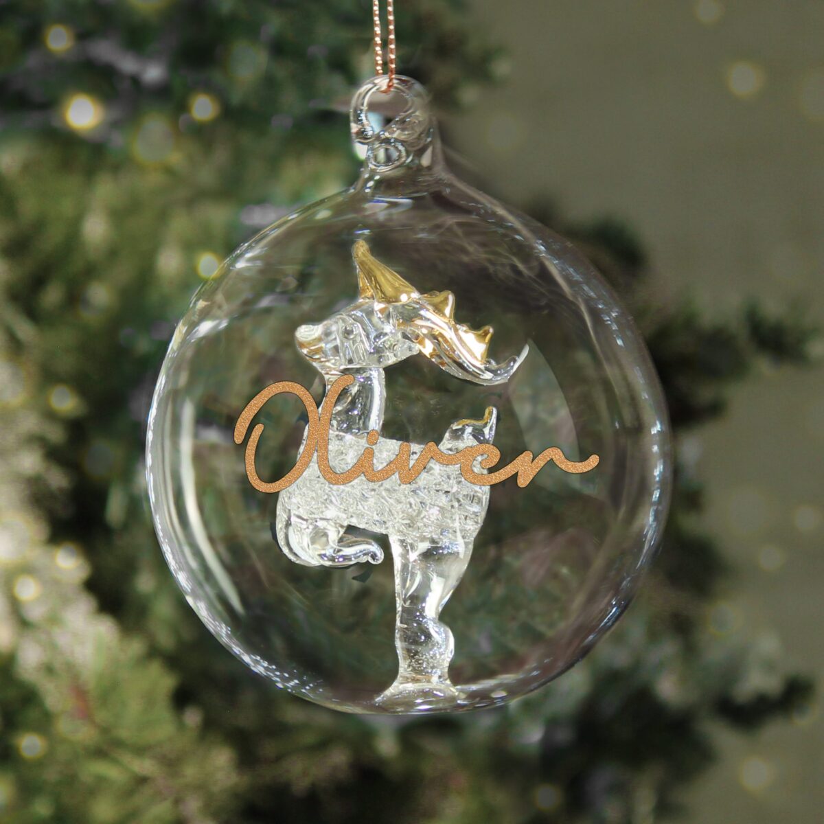 personalised gold glitter glass baubles