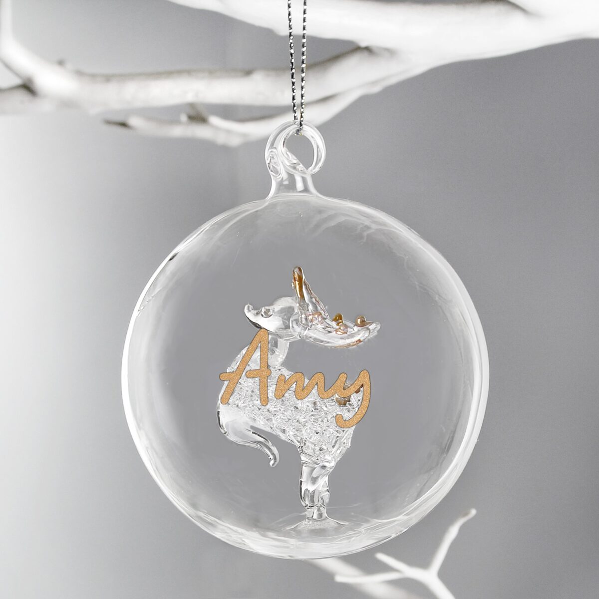 personalised gold glitter glass baubles