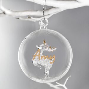 personalised gold glitter glass baubles