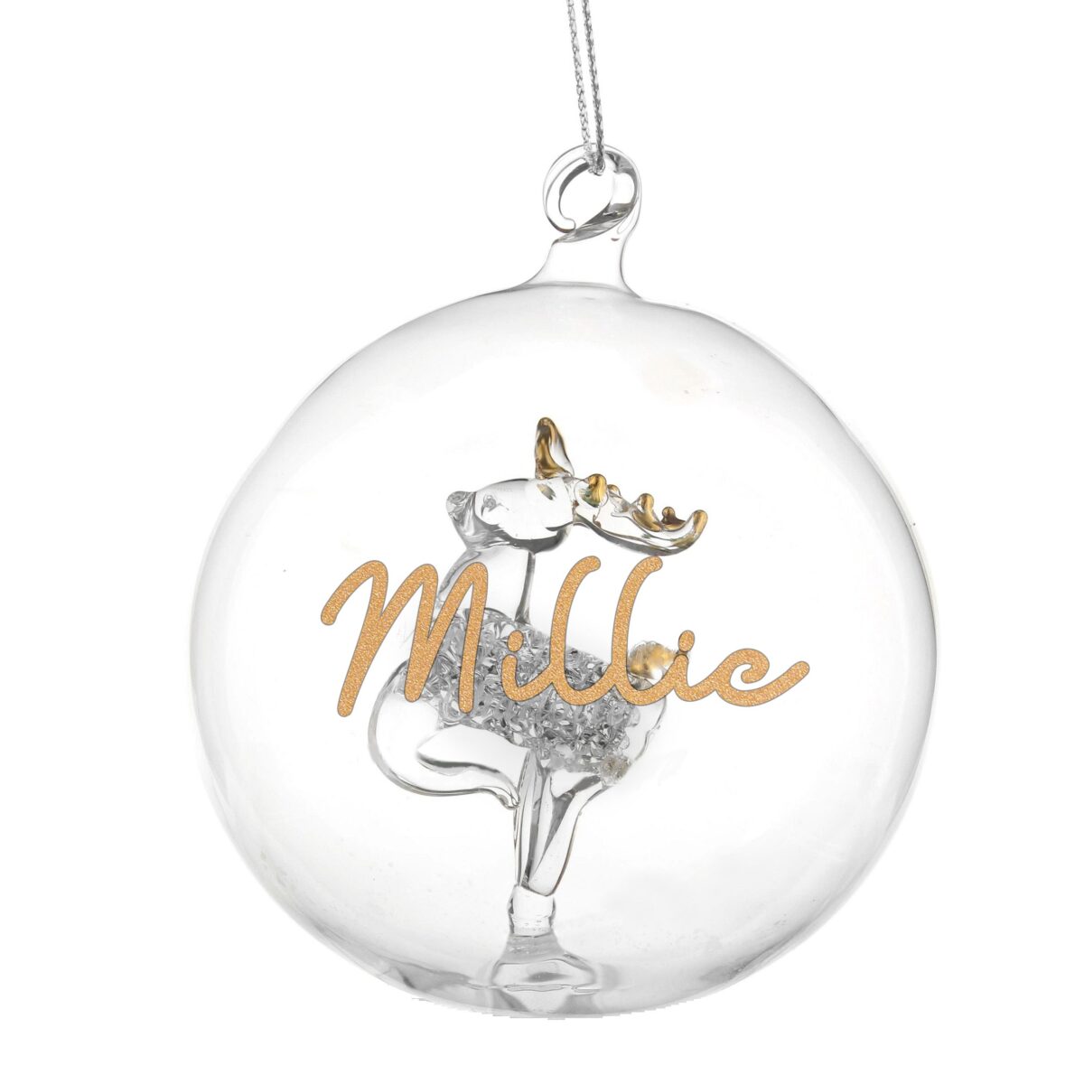 personalised gold glitter glass baubles