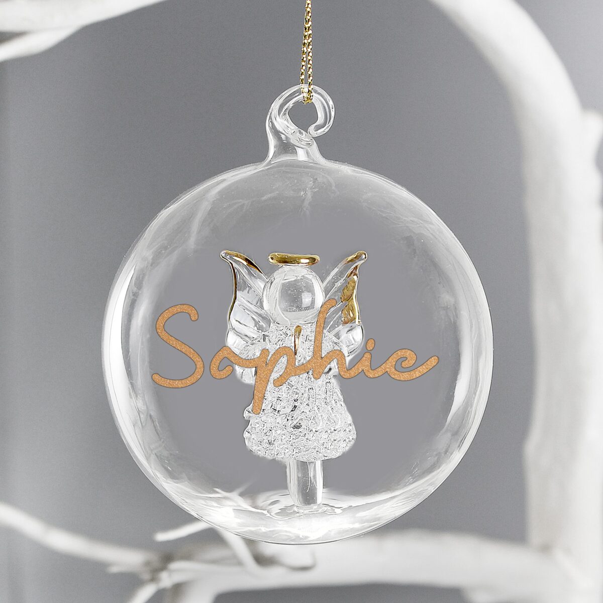 personalised gold glitter glass baubles