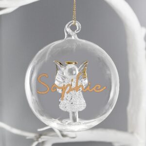 personalised gold glitter glass baubles