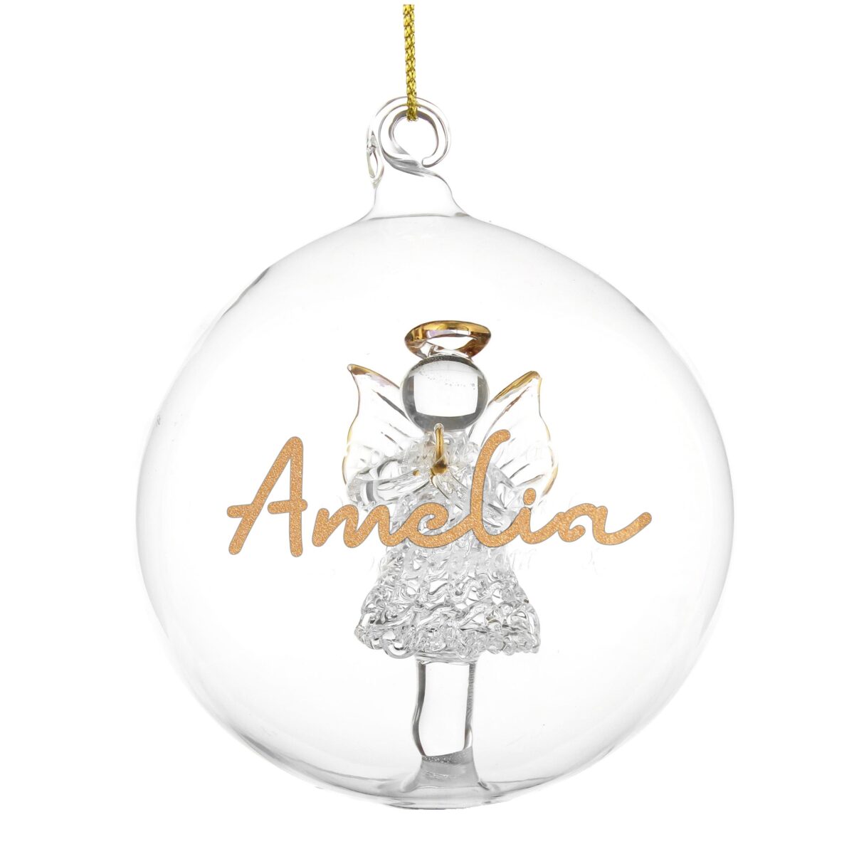 personalised gold glitter glass baubles