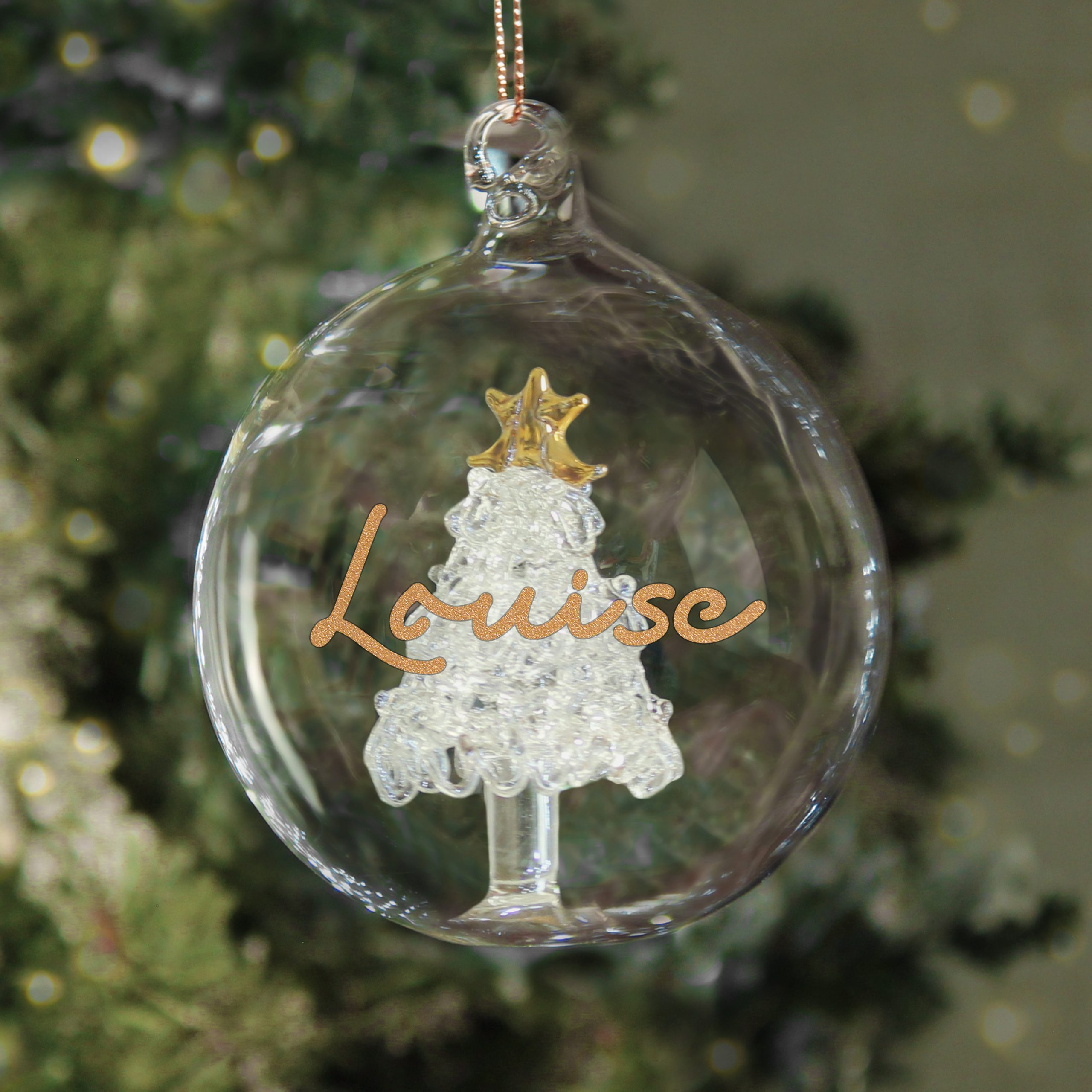 personalised gold glitter glass baubles