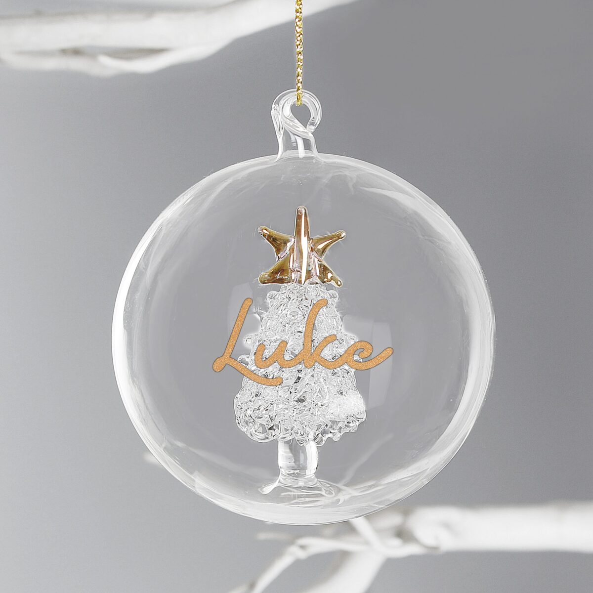 personalised gold glitter glass baubles