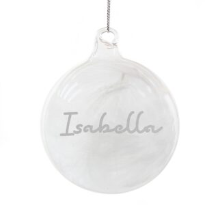 personalised silver glitter name only feather glass bauble