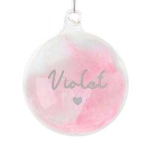 personalised pink feather silver name glass baubles