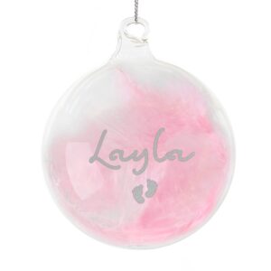 personalised pink feather silver name glass baubles