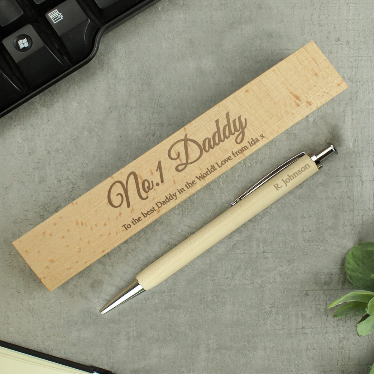 personalised any message wooden pen & box