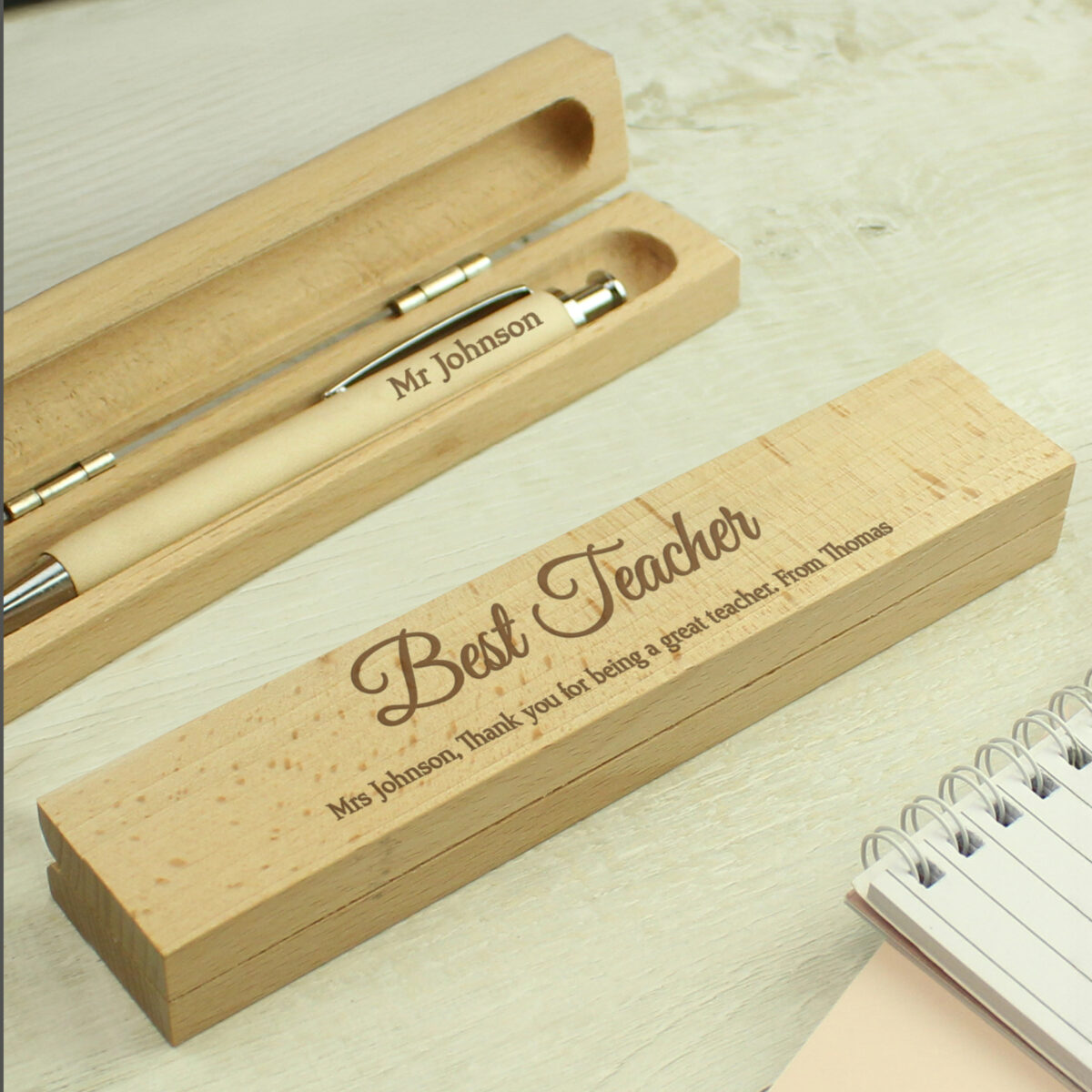 personalised any message wooden pen & box