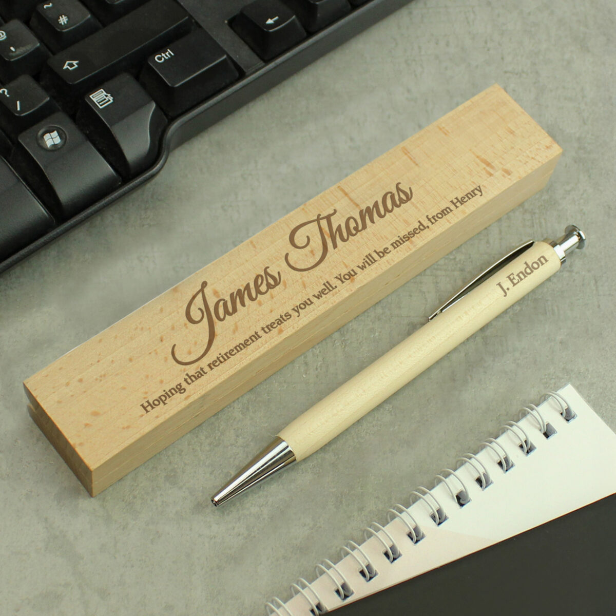 personalised any message wooden pen & box