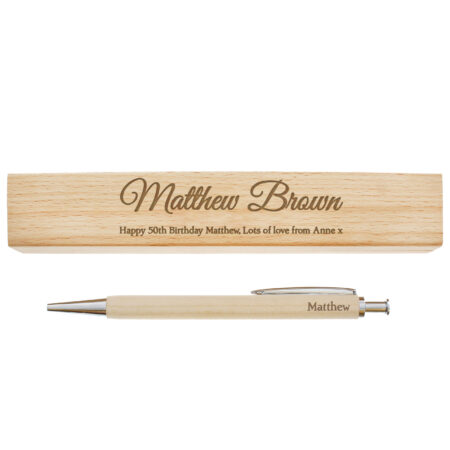 personalised any message wooden pen & box