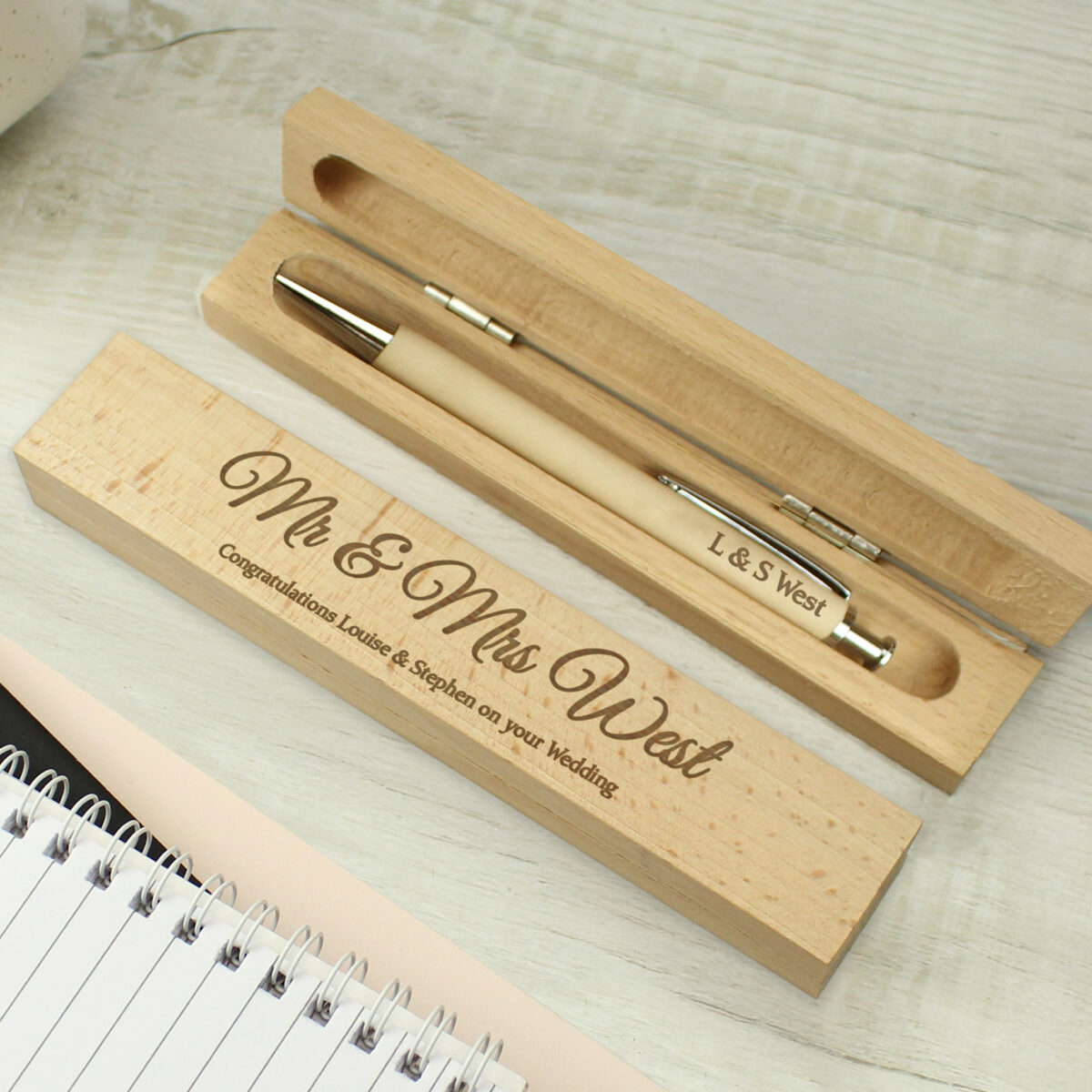 personalised any message wooden pen & box