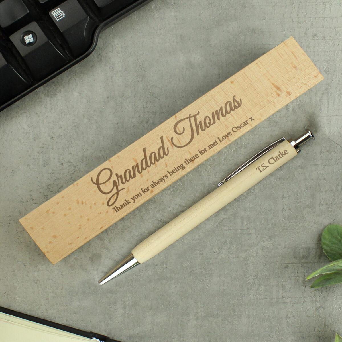 personalised any message wooden pen & box