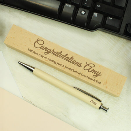 personalised any message wooden pen & box