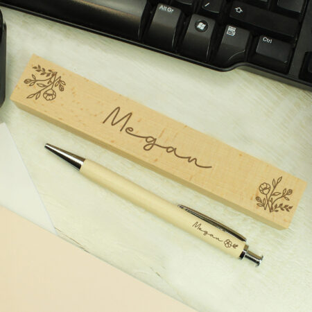 personalised floral wooden pen and pencil set